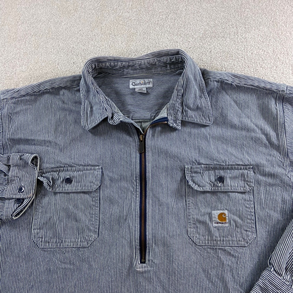 Carhartt Half Zip Shirt Mens 4XL Blue White Hickory Stripe Long Sleeve S122DNM